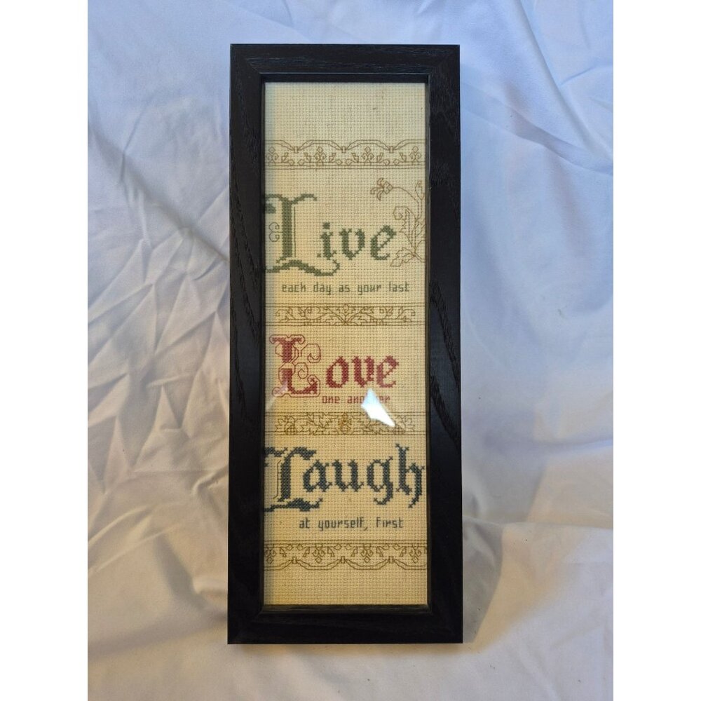 Live Love Laugh Framed Cross Stitch Wall Art Decorative Quote Black Frame 17.5"x